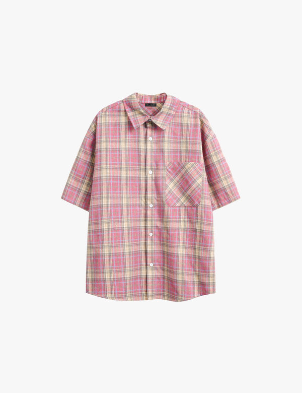 Fullneat Vintage Pink Pocket Plaid Shirt - Front