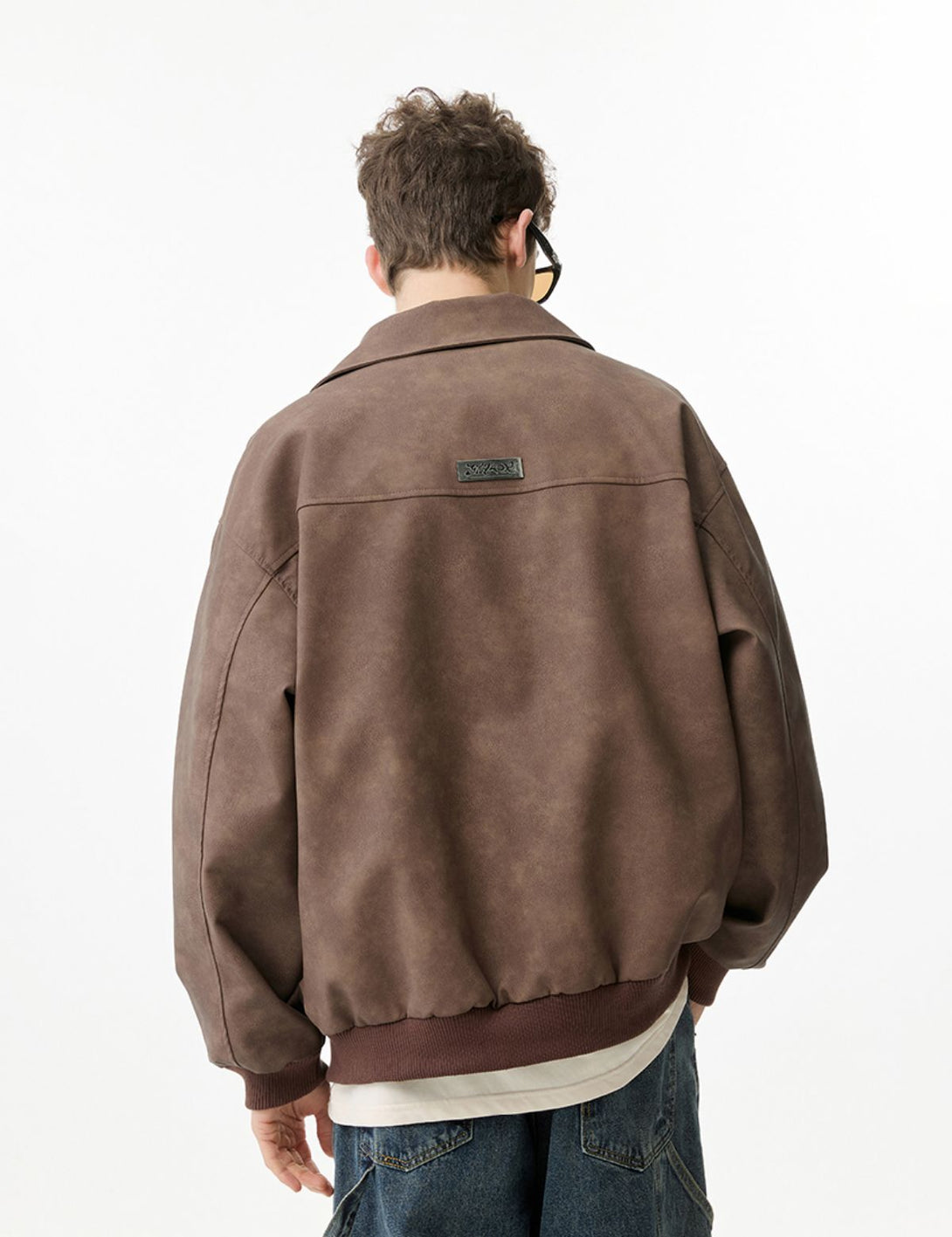 Fullneat Faux Leather Zip Up Bomber Jacket Fullneat