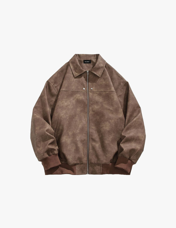 Fullneat Faux Leather Zip Up Bomber Jacket Fullneat
