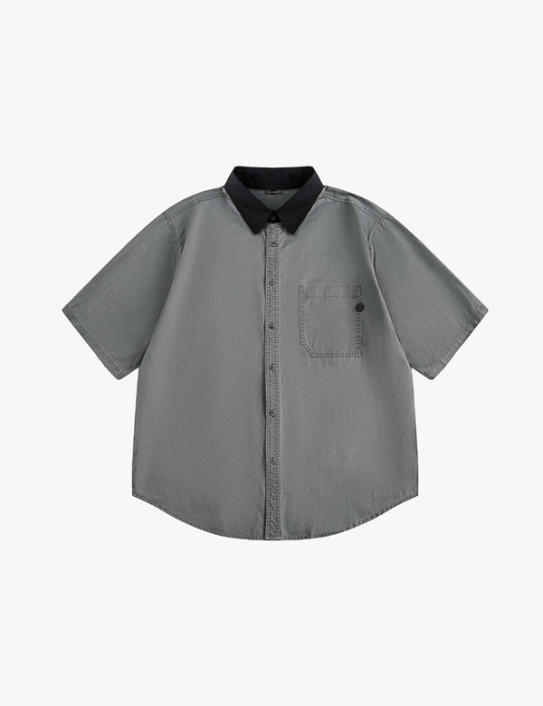 Fullneat Basic Oversized Short Sleeve Shirt - Grey Front