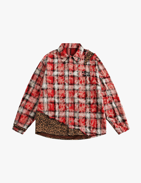 Fullneat Vintage Red Plaid Patchwork Shirt