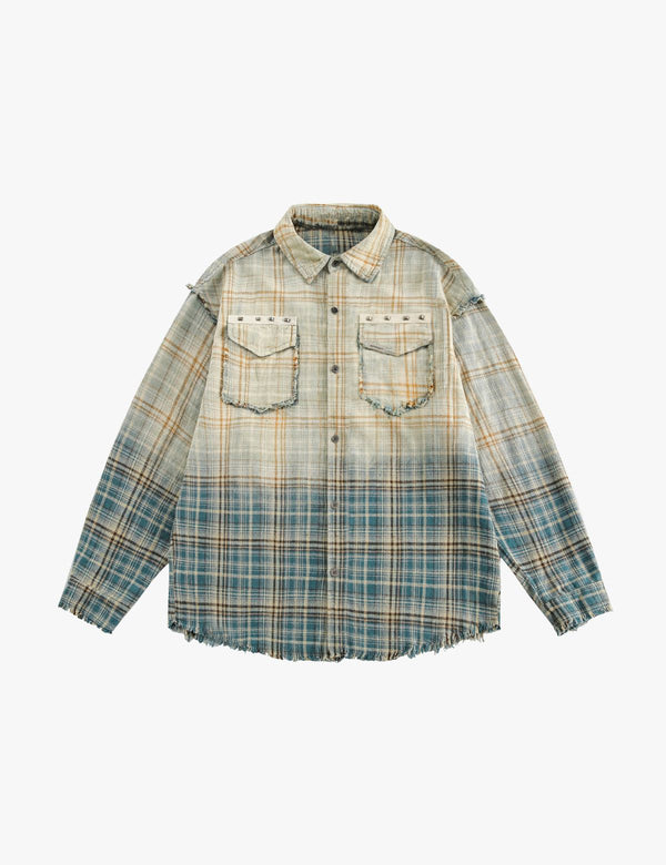 Fullneat Vintage Plaid Gradient Flannel Shirt