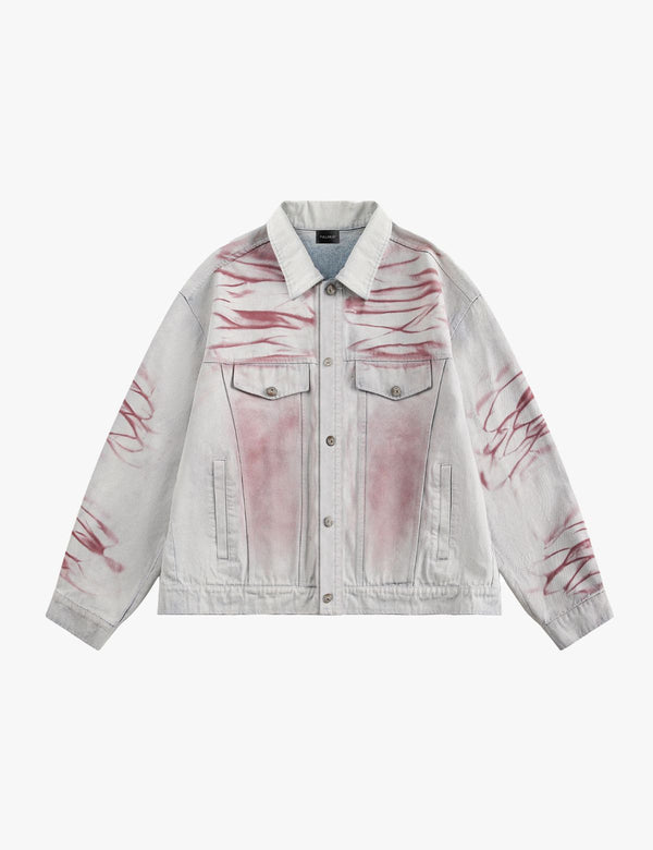 Fullneat Vintage Faded Paw Print Denim Jacket