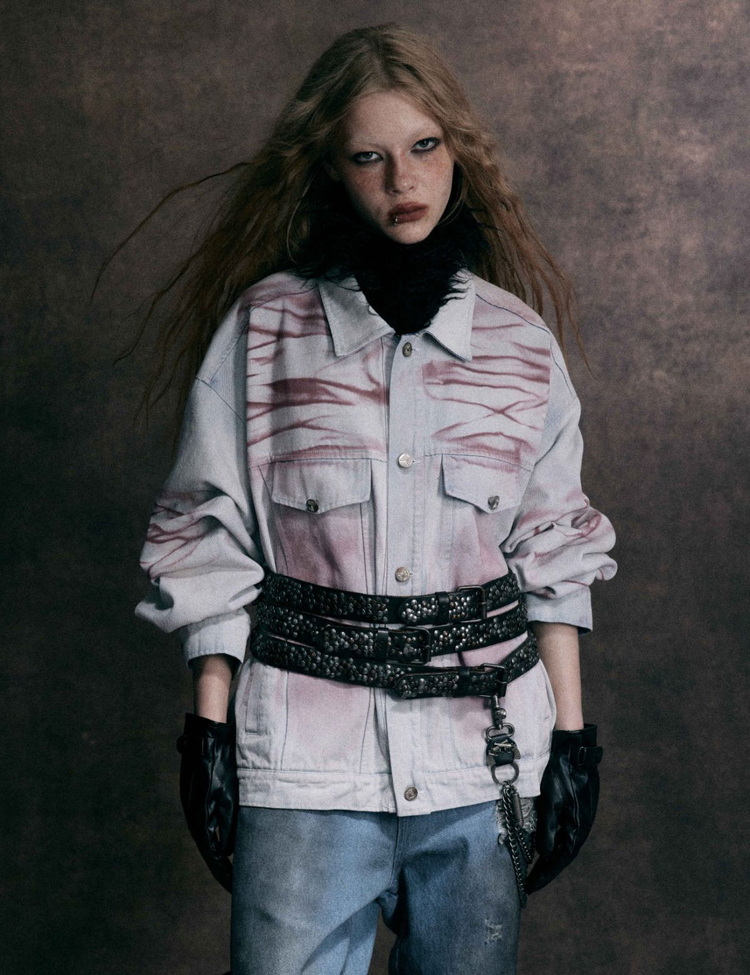Fullneat Vintage Faded Paw Print Denim Jacket