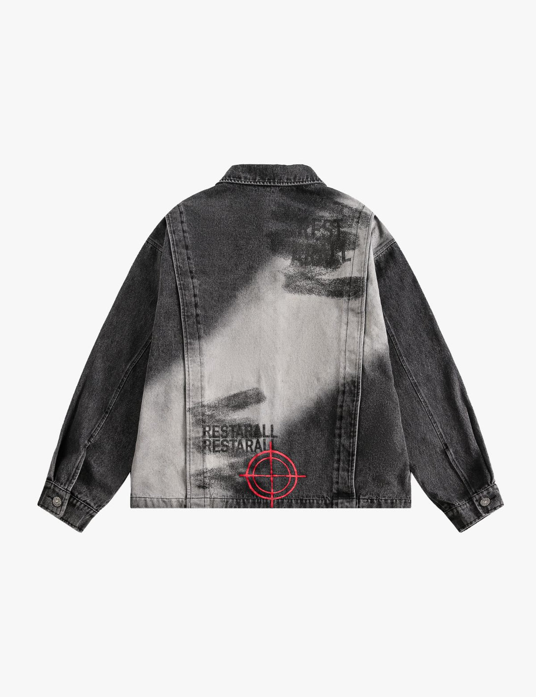 Fullneat Washed Black Print Denim Jacket