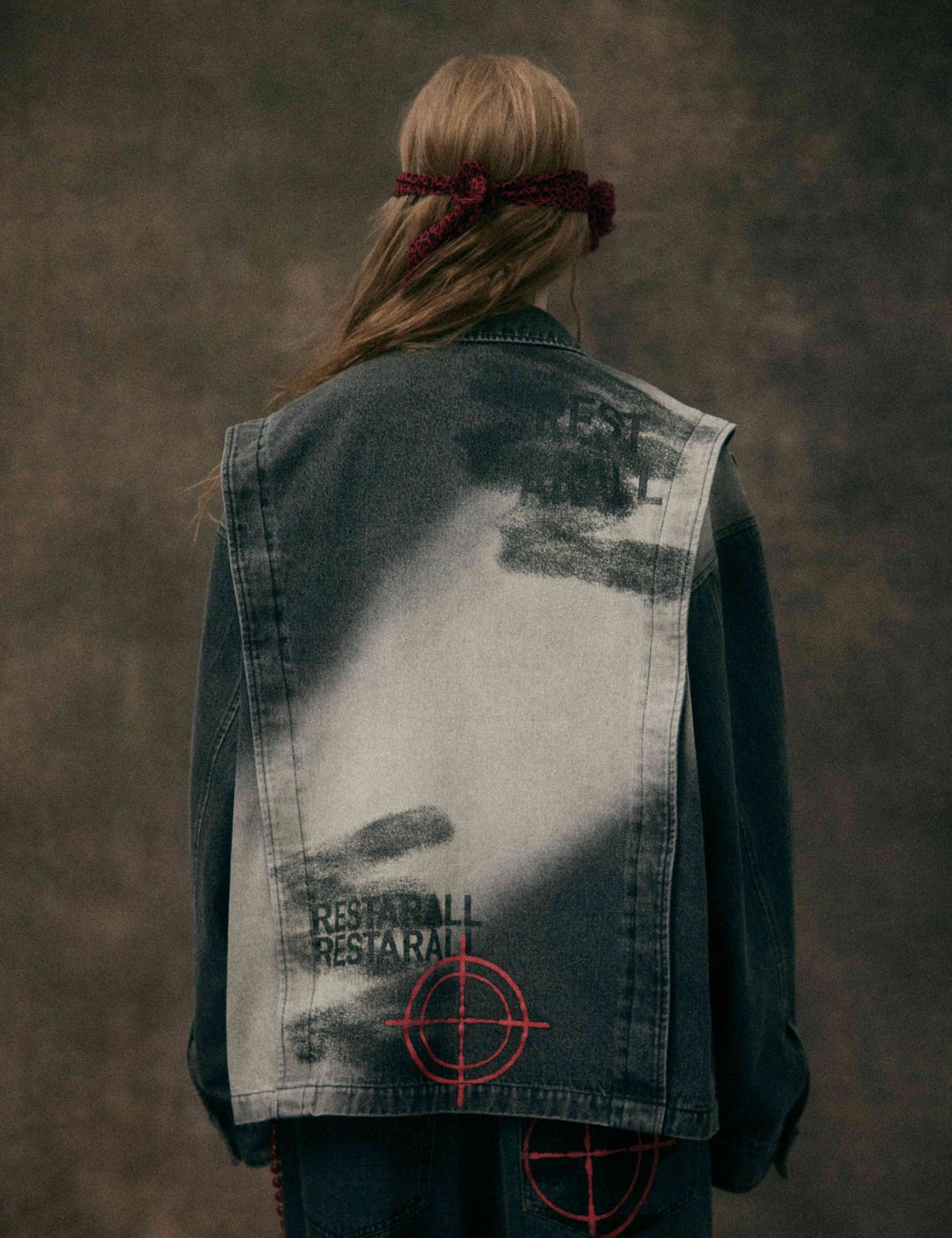 Fullneat Washed Black Print Denim Jacket