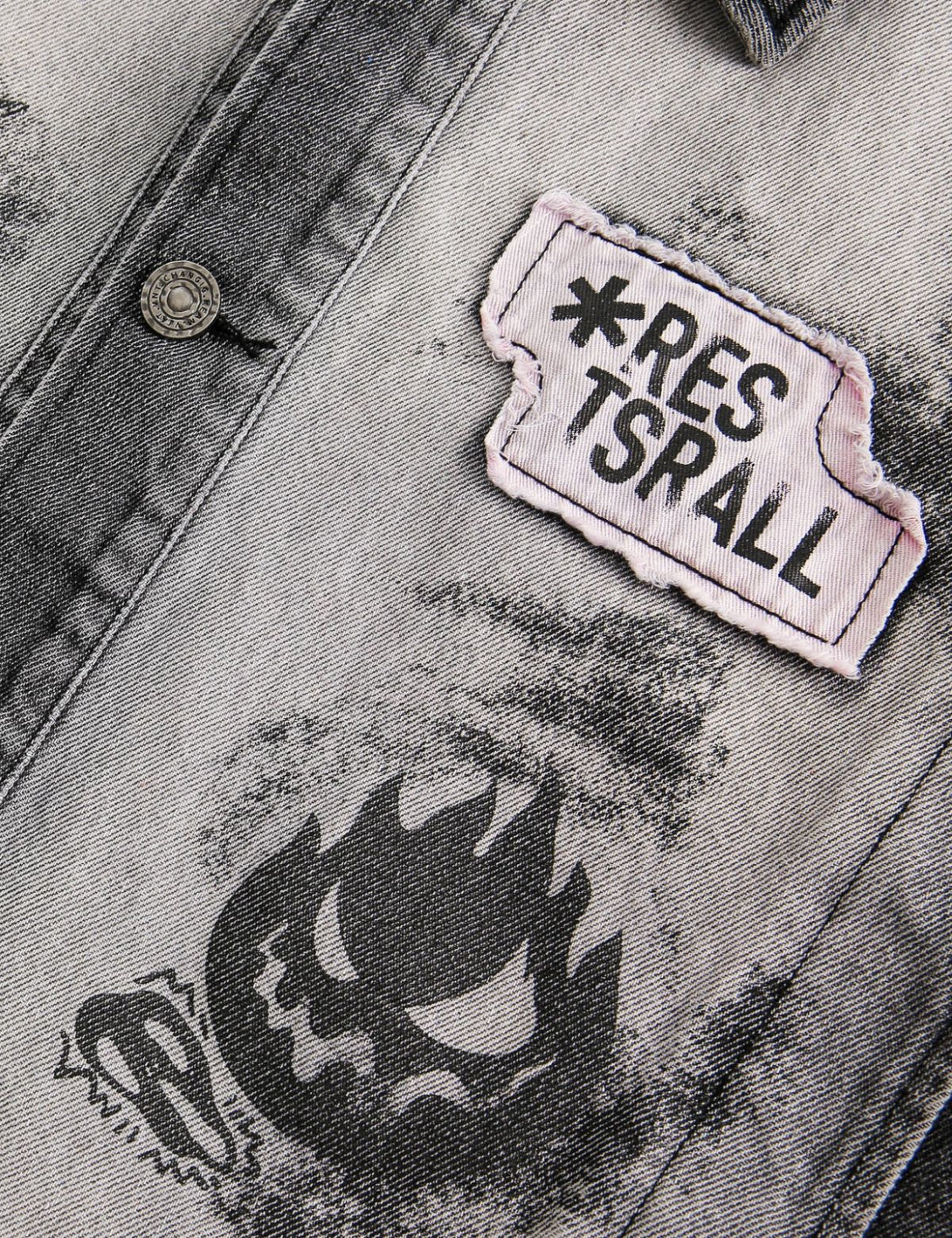 Fullneat Washed Black Print Denim Jacket