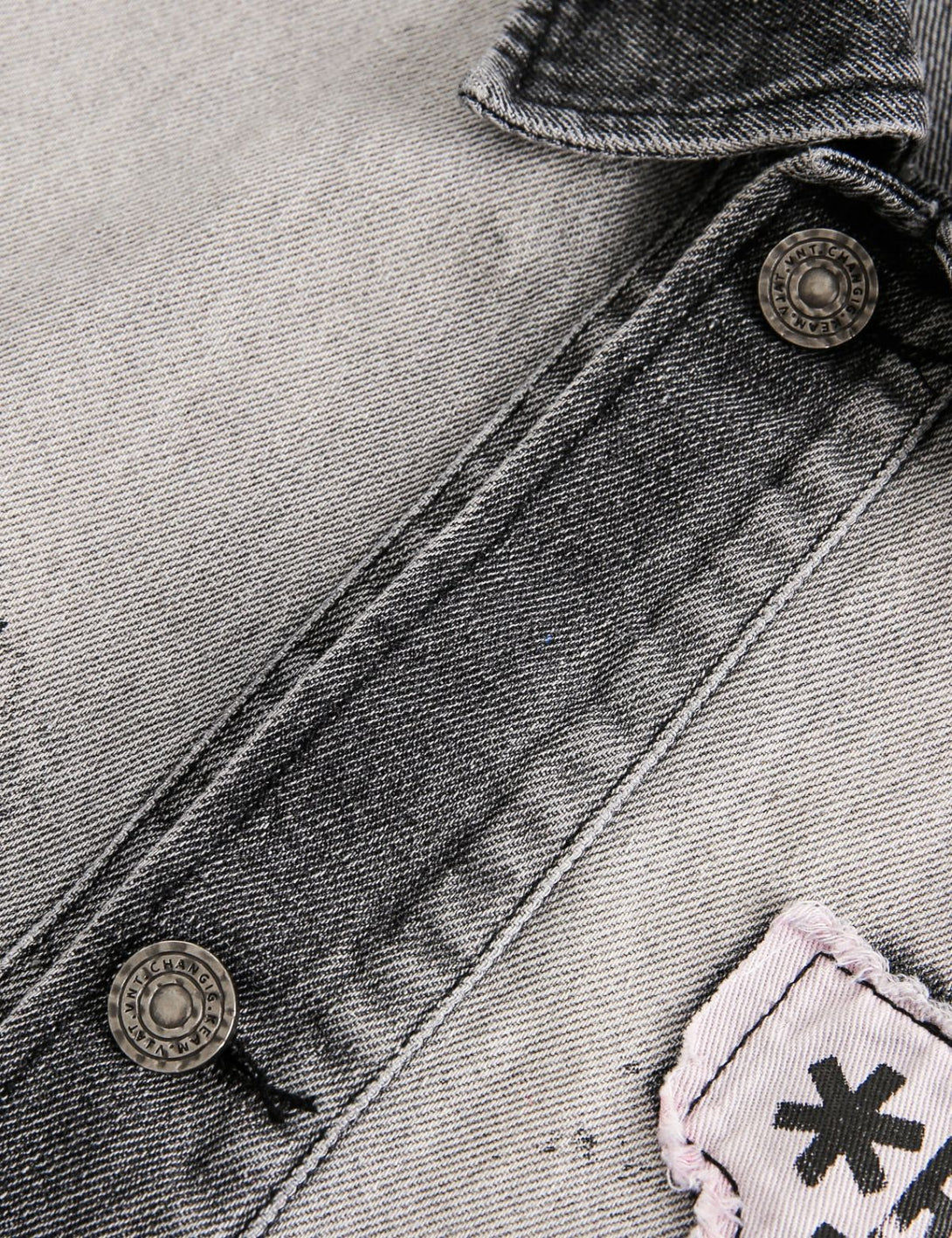 Fullneat Washed Black Print Denim Jacket