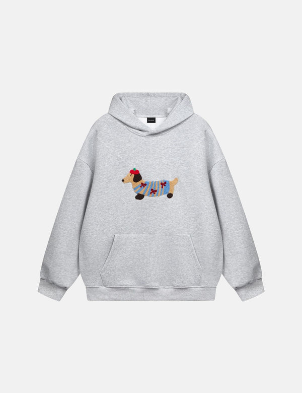 Fullneat Cartoon Dachshund Grey Hoodie​ - Grey Front