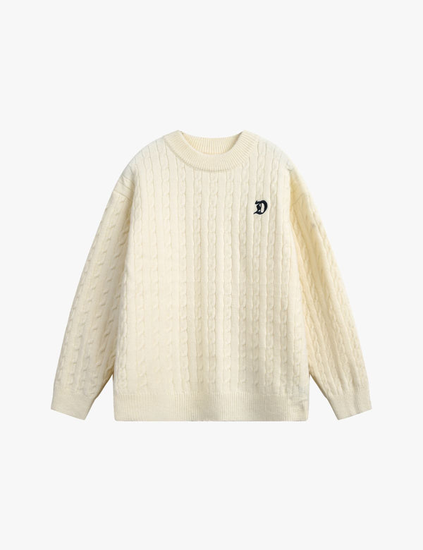Fullneat Vintage Embroidered Cable Knit Sweater - Front
