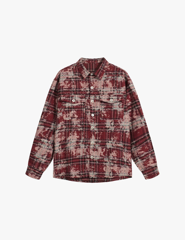 Fullneat Tie Dye Plaid Long Sleeve Shirt Fullneat