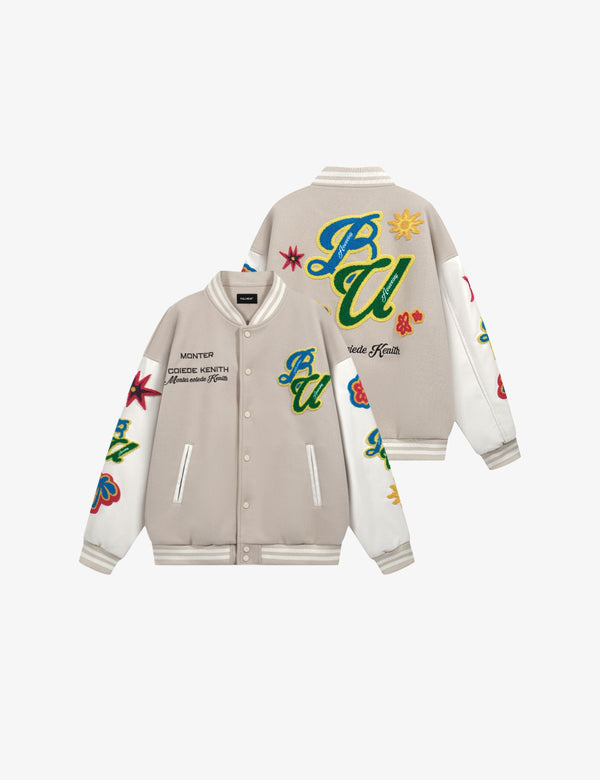 Fullneat Color Blocking Badge Varsity Jacket Fullneat