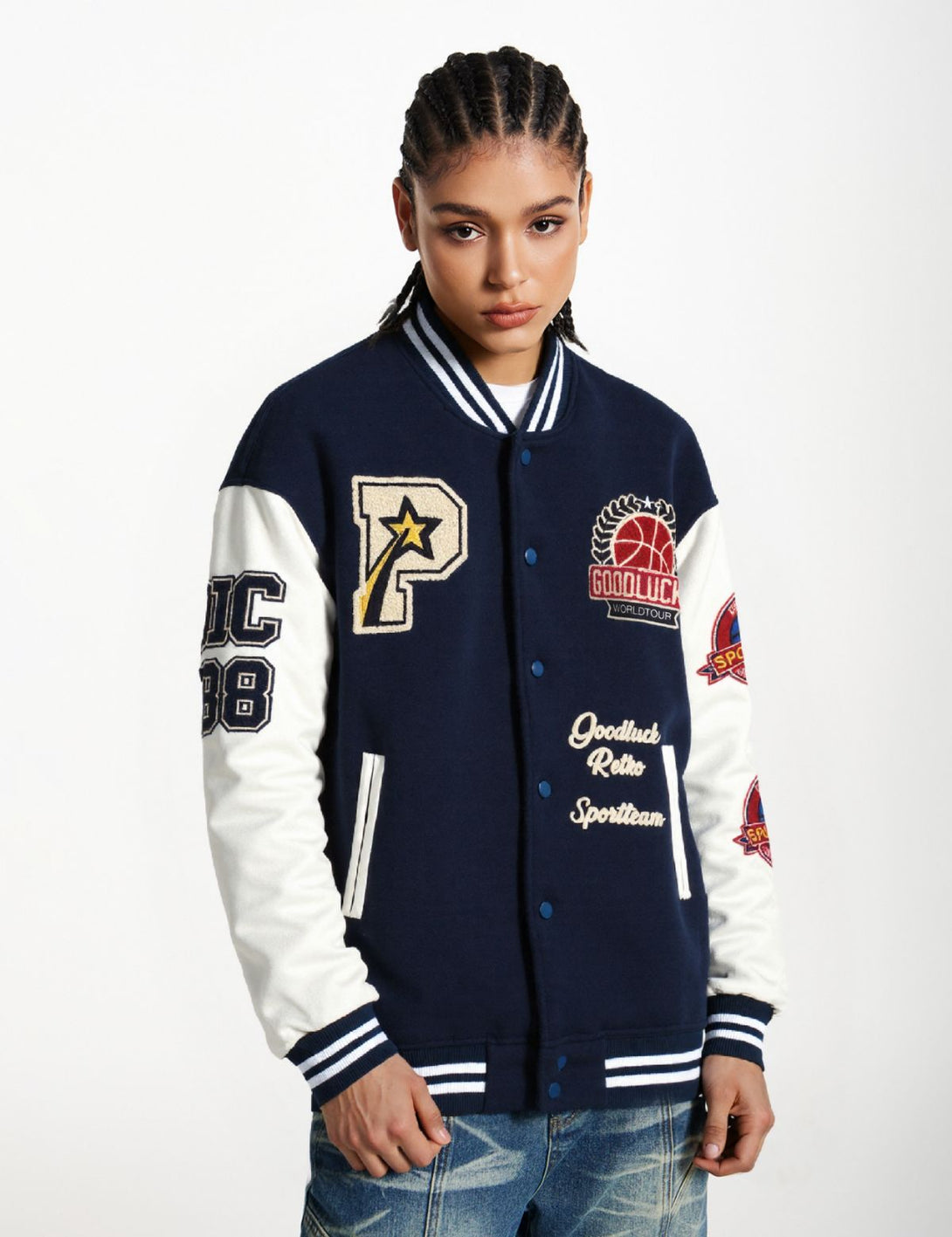 Fullneat Towel Embroidery Badge Varsity Jacket Fullneat