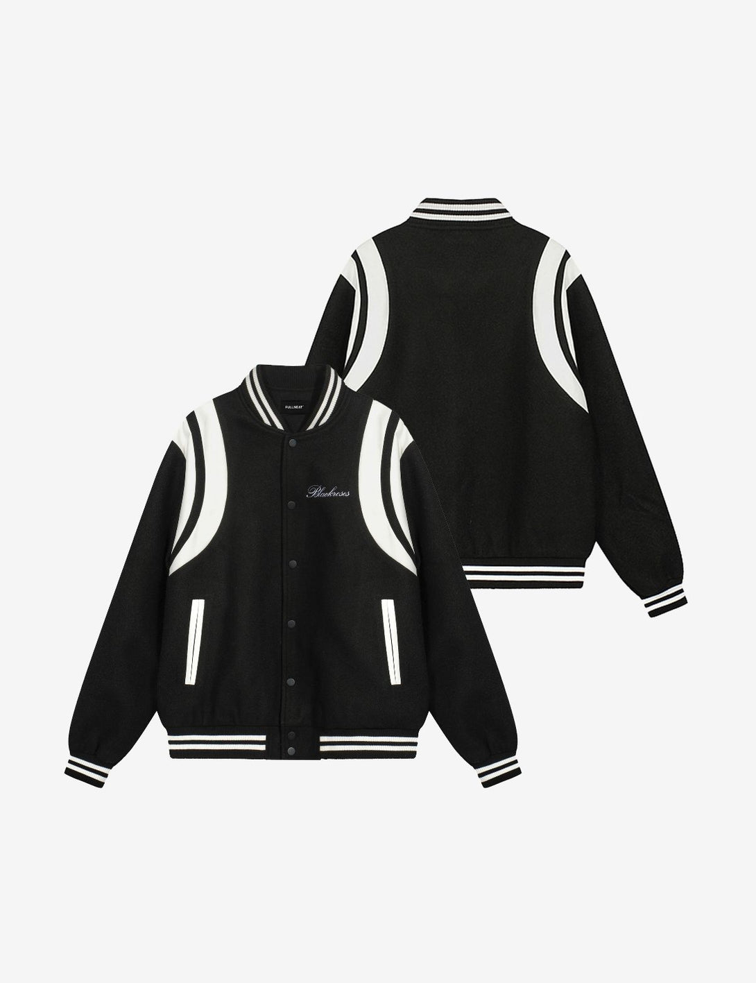 Fullneat Embroidery Varsity Bomber Jacket - Front Back