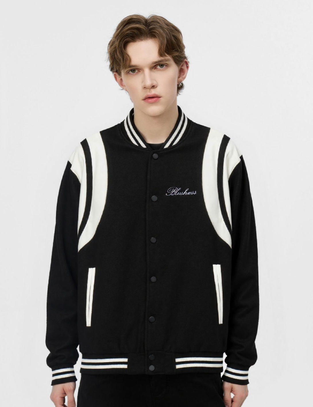 Fullneat Embroidery Varsity Bomber Jacket - Model Shown