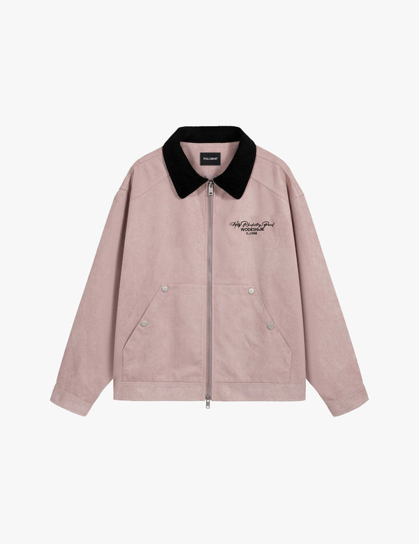 Fullneat Suede Leather Letter Graphic Jacket - Front